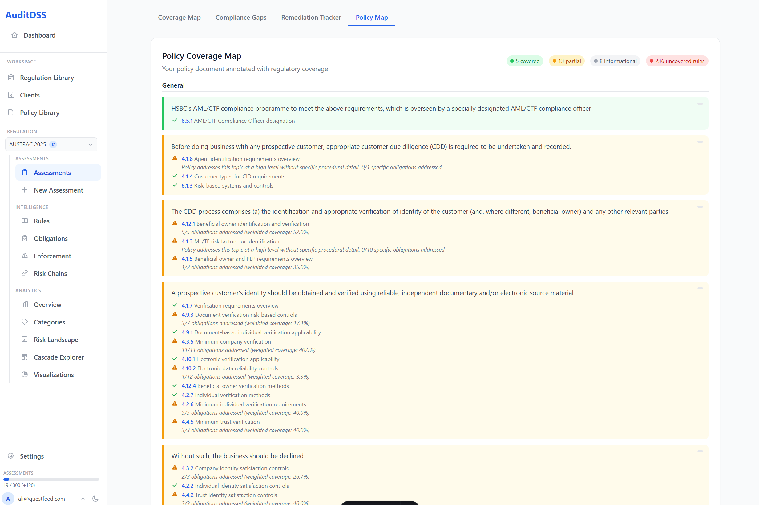 Policy Coverage Map — your document annotated with regulatory coverage